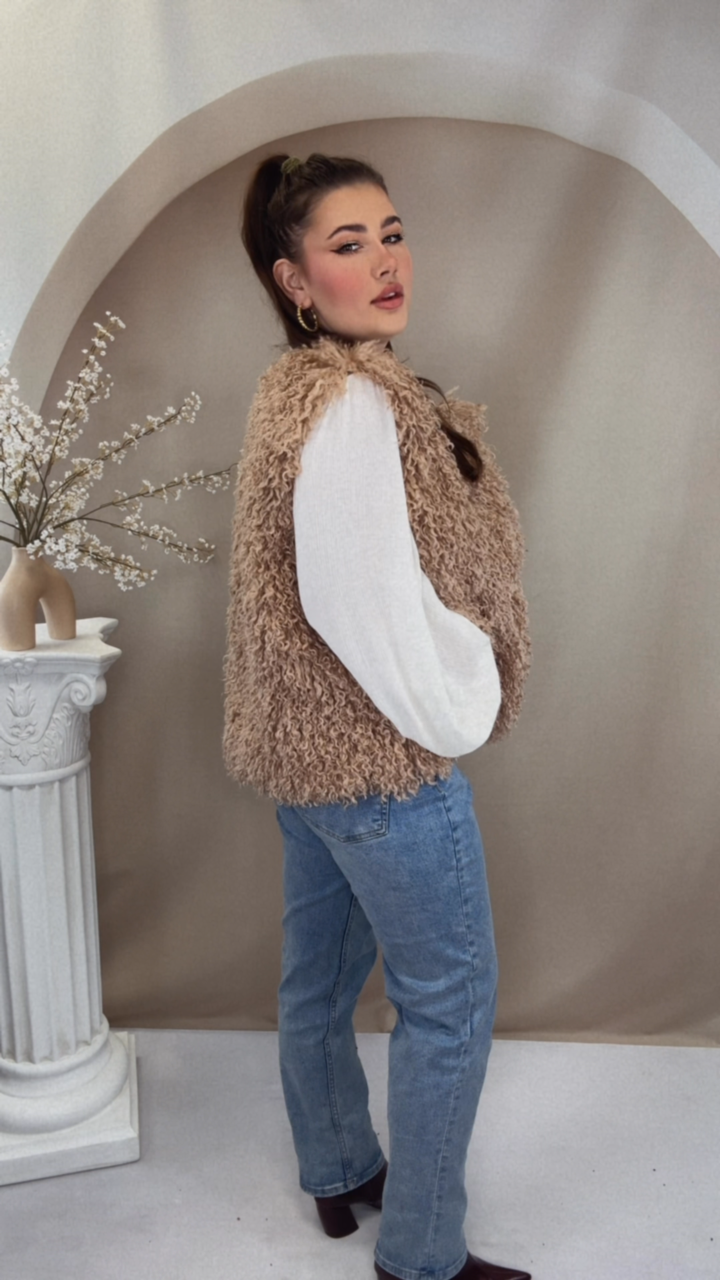 Boho Fluffy Weste - Beige