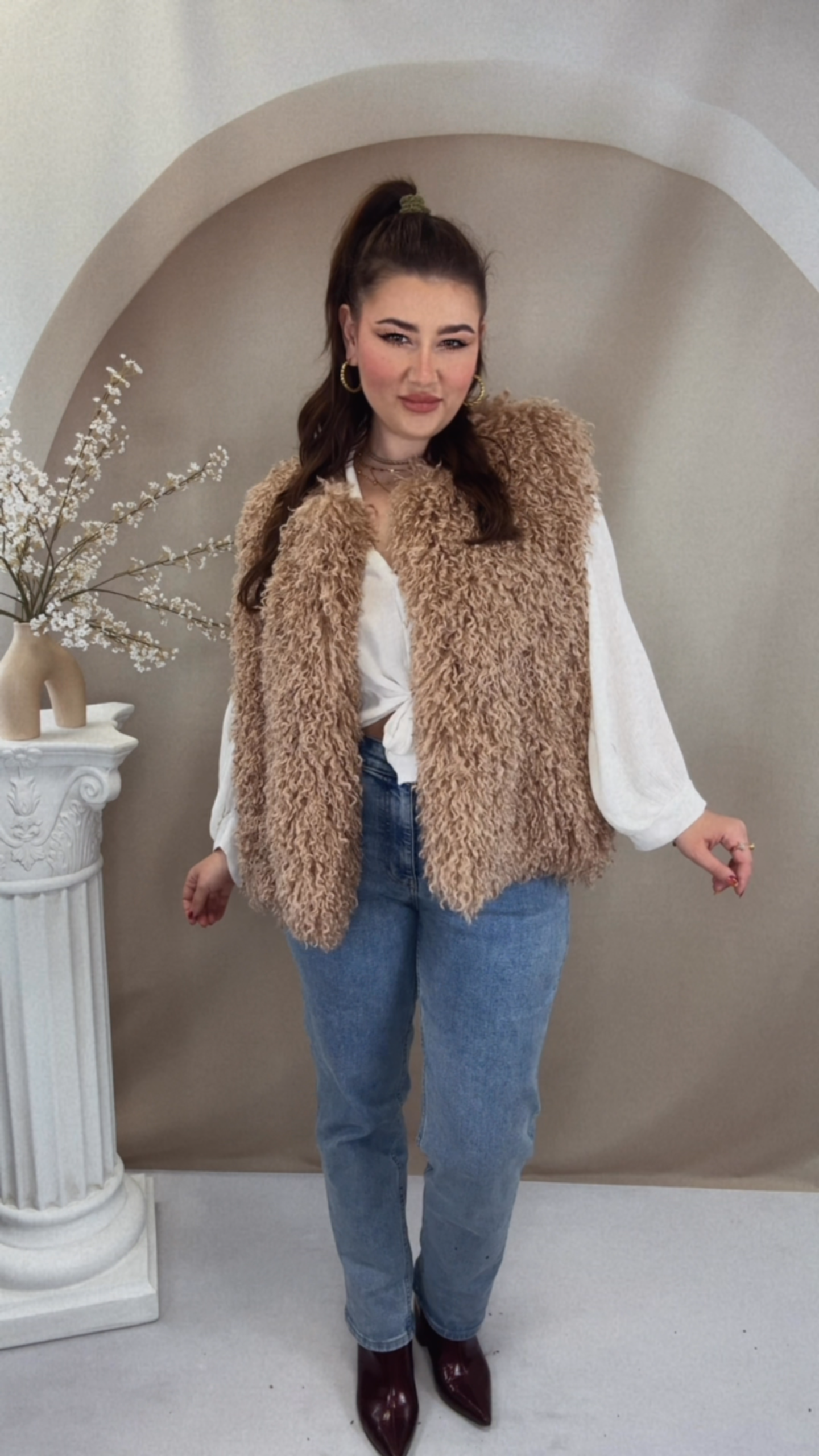 Boho Fluffy Weste - Beige
