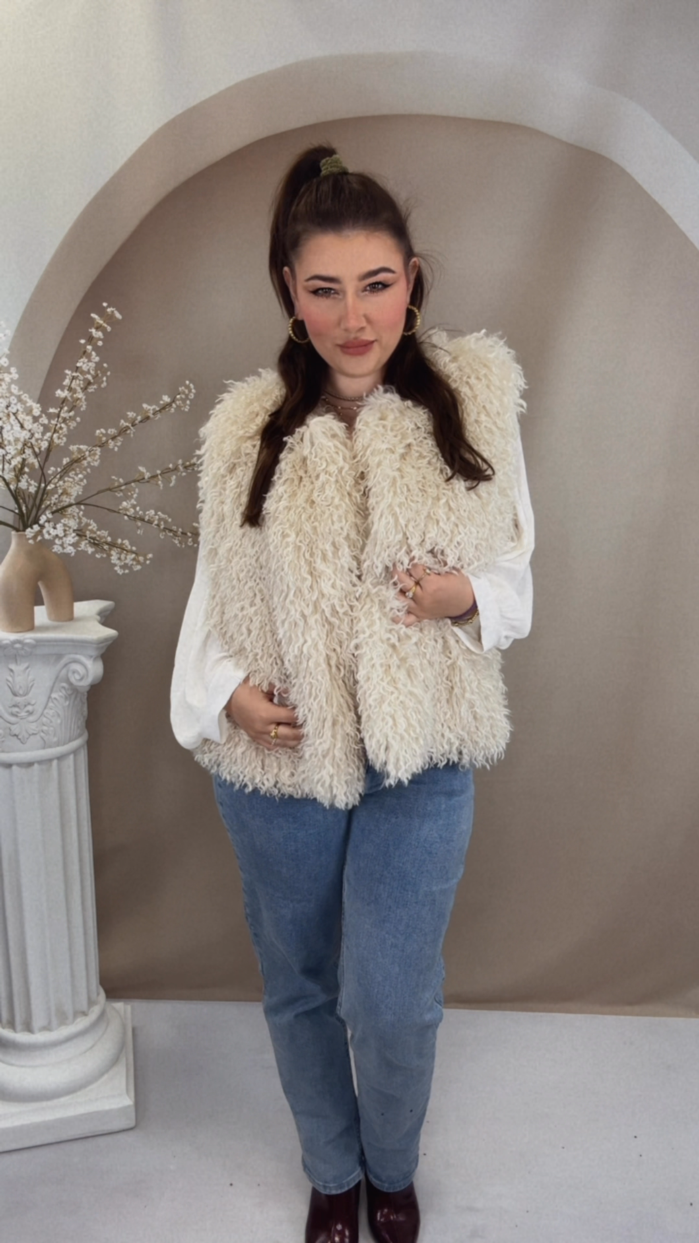 Boho Fluffy Weste - Creme