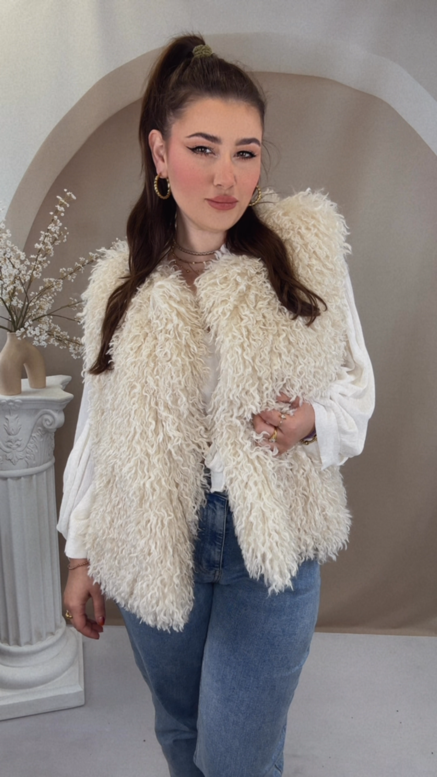 Boho Fluffy Weste - Creme