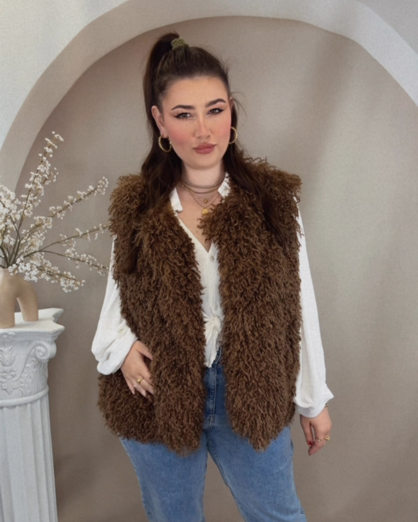 Boho Fluffy Weste - Chocolate