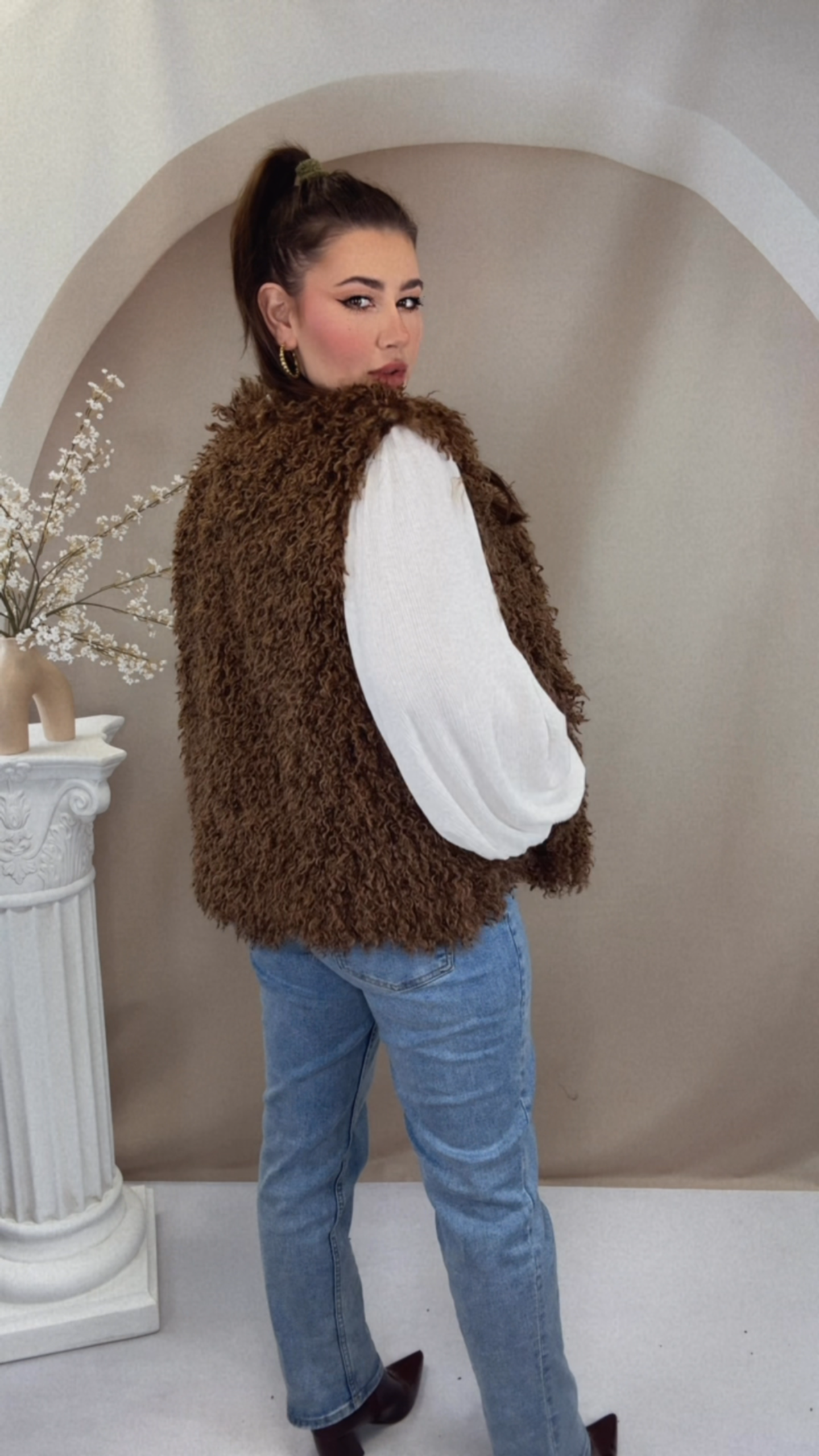 Boho Fluffy Weste - Chocolate
