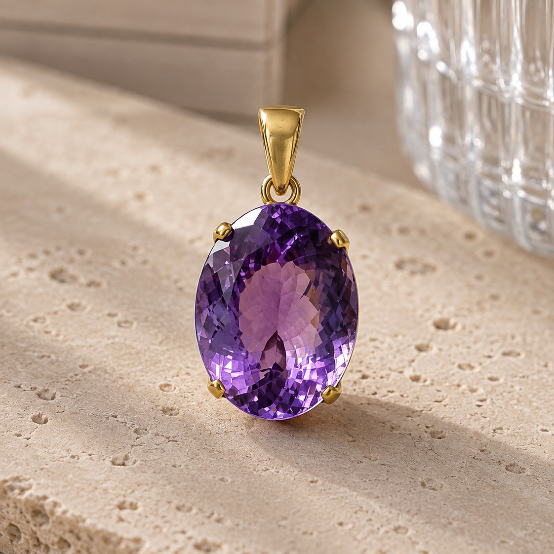 Amethyst Anhänger Oval vergoldet – 925 Sterling Silber