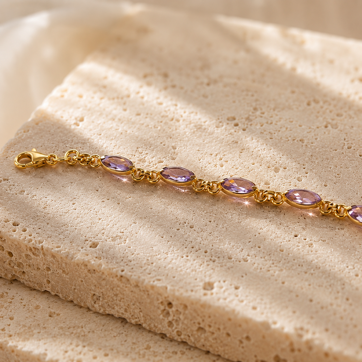 Vergoldetes Amethyst Armband aus 925 Sterling Silber