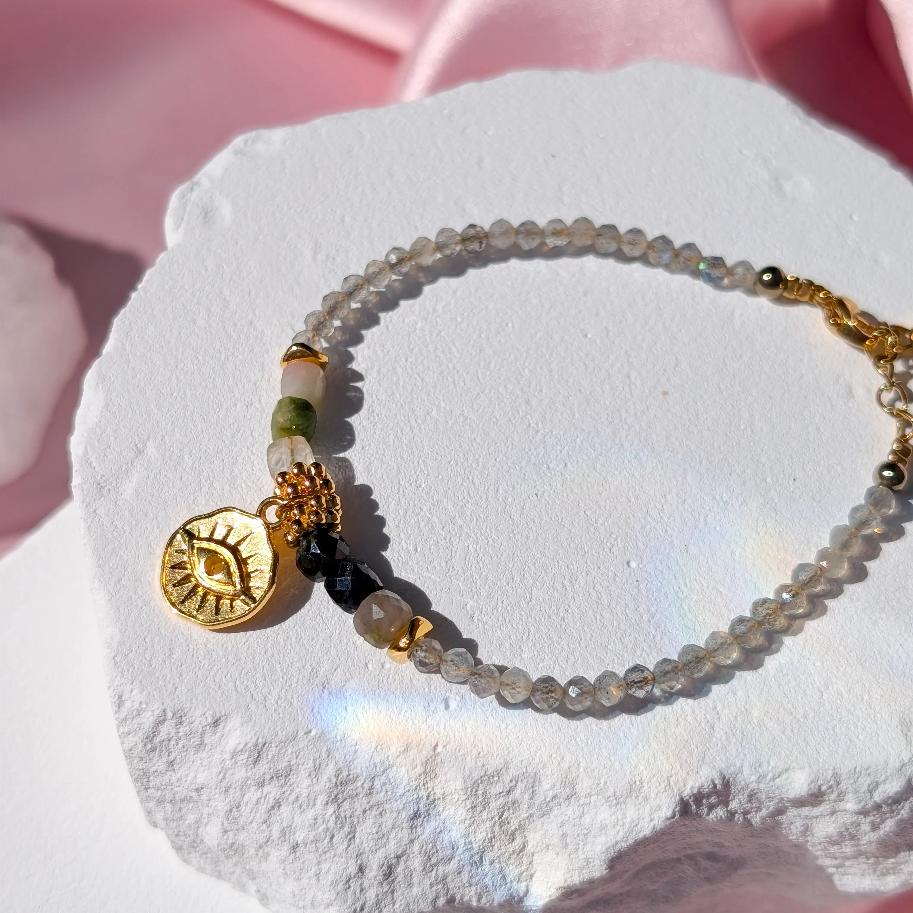 Turmalin & Labradorit Augen Charm Armband