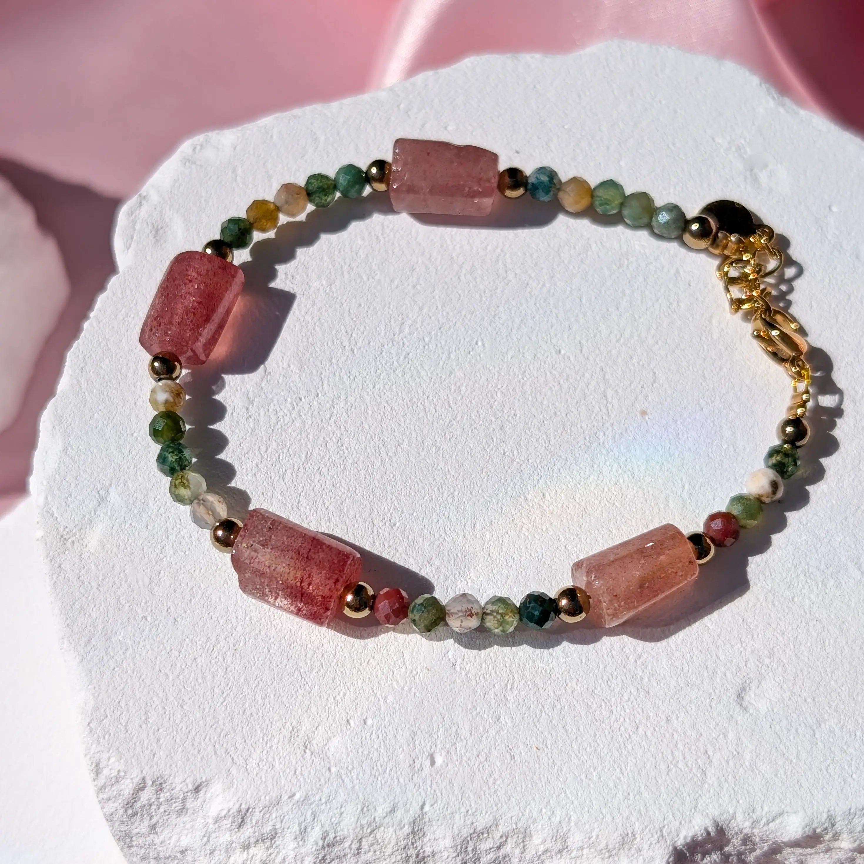 Erdbeerquarz & Moosachat Armband