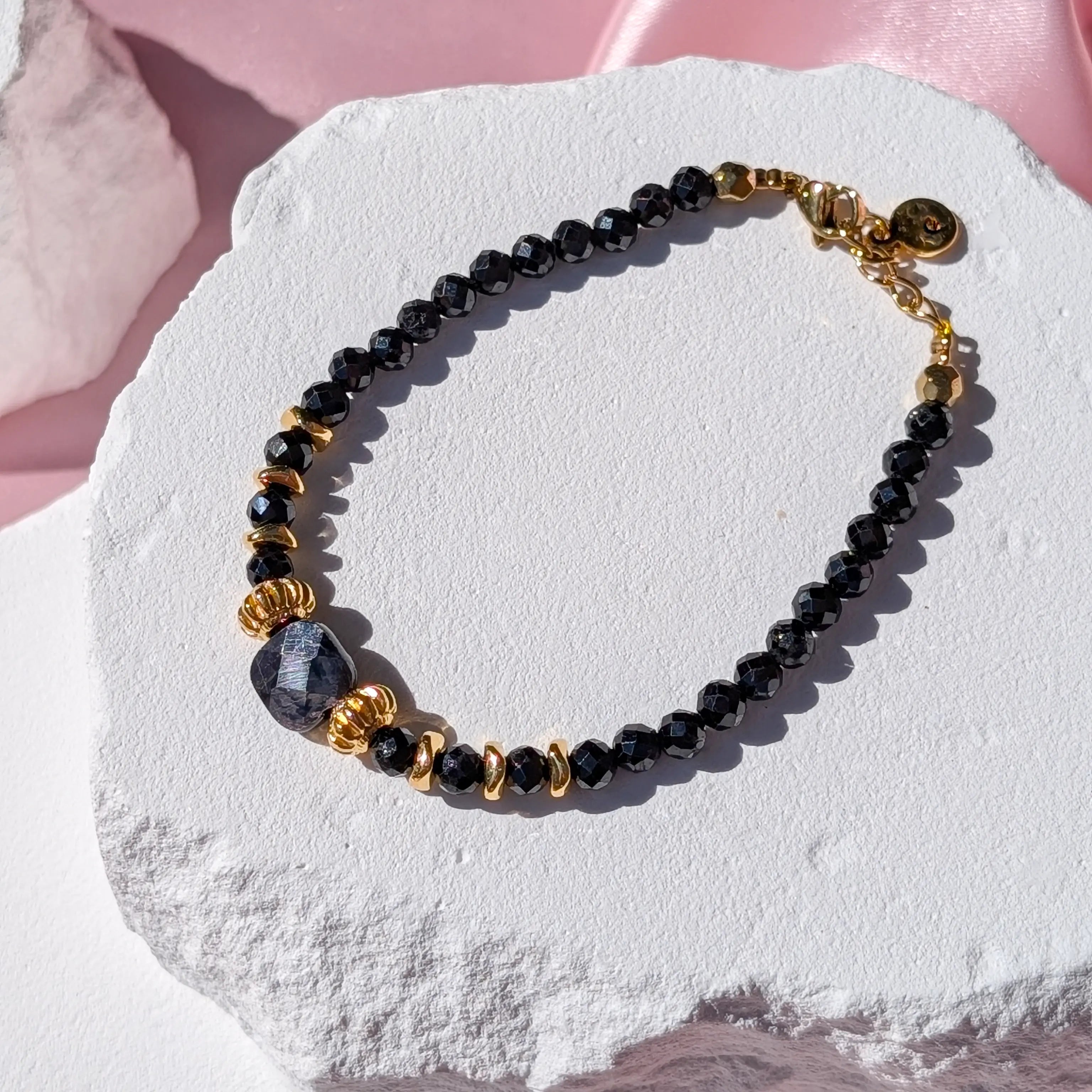 Schwarzer Turmalin & Hypersthen Armband