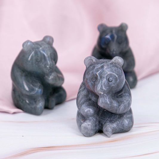 Carving Panda Labradorit Flash grau lila orange blau Tier handgeschnitzt Annurah Crystals deutscher Onlineshop
