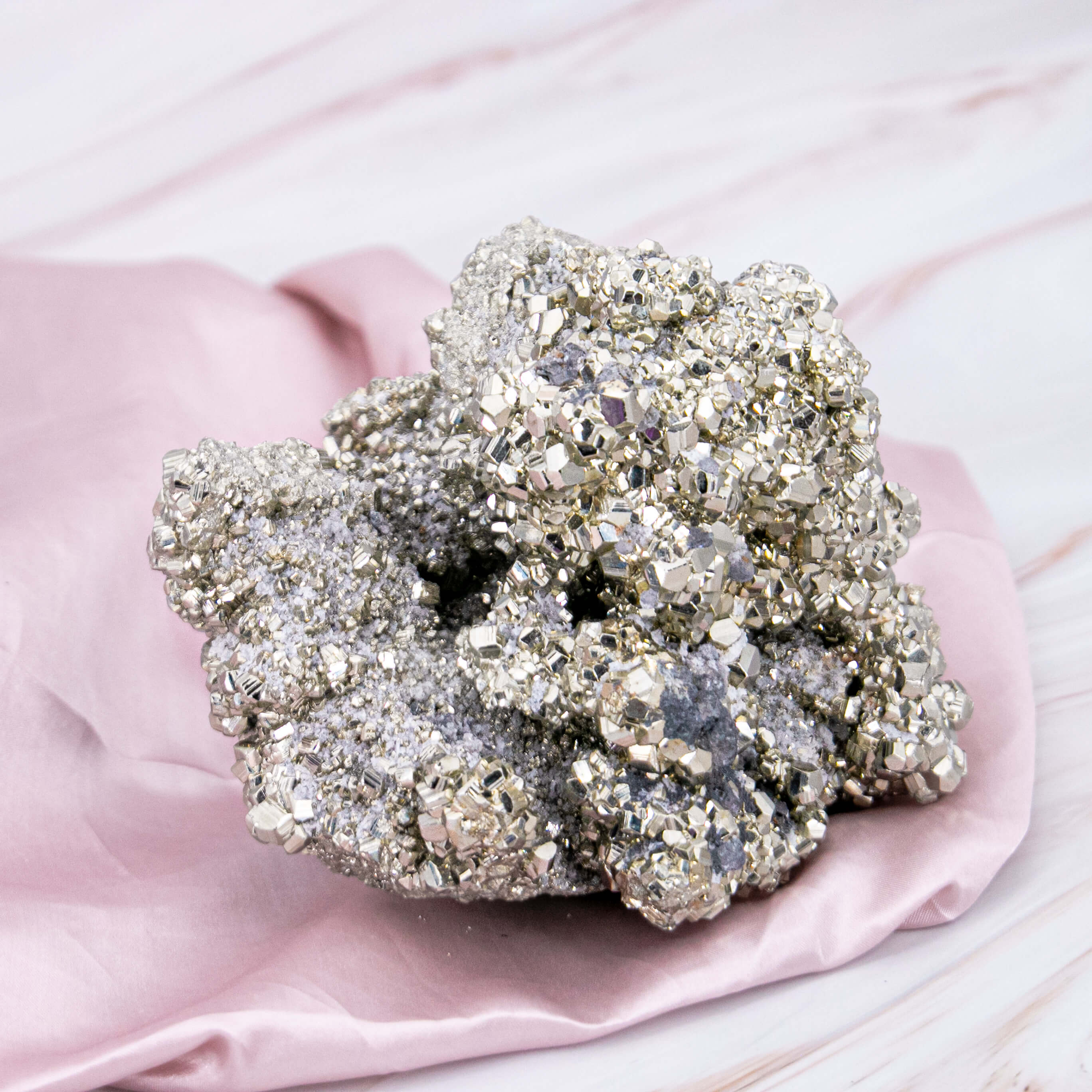 Pyrit Cluster silber Edelstein Kristall Heilstein
