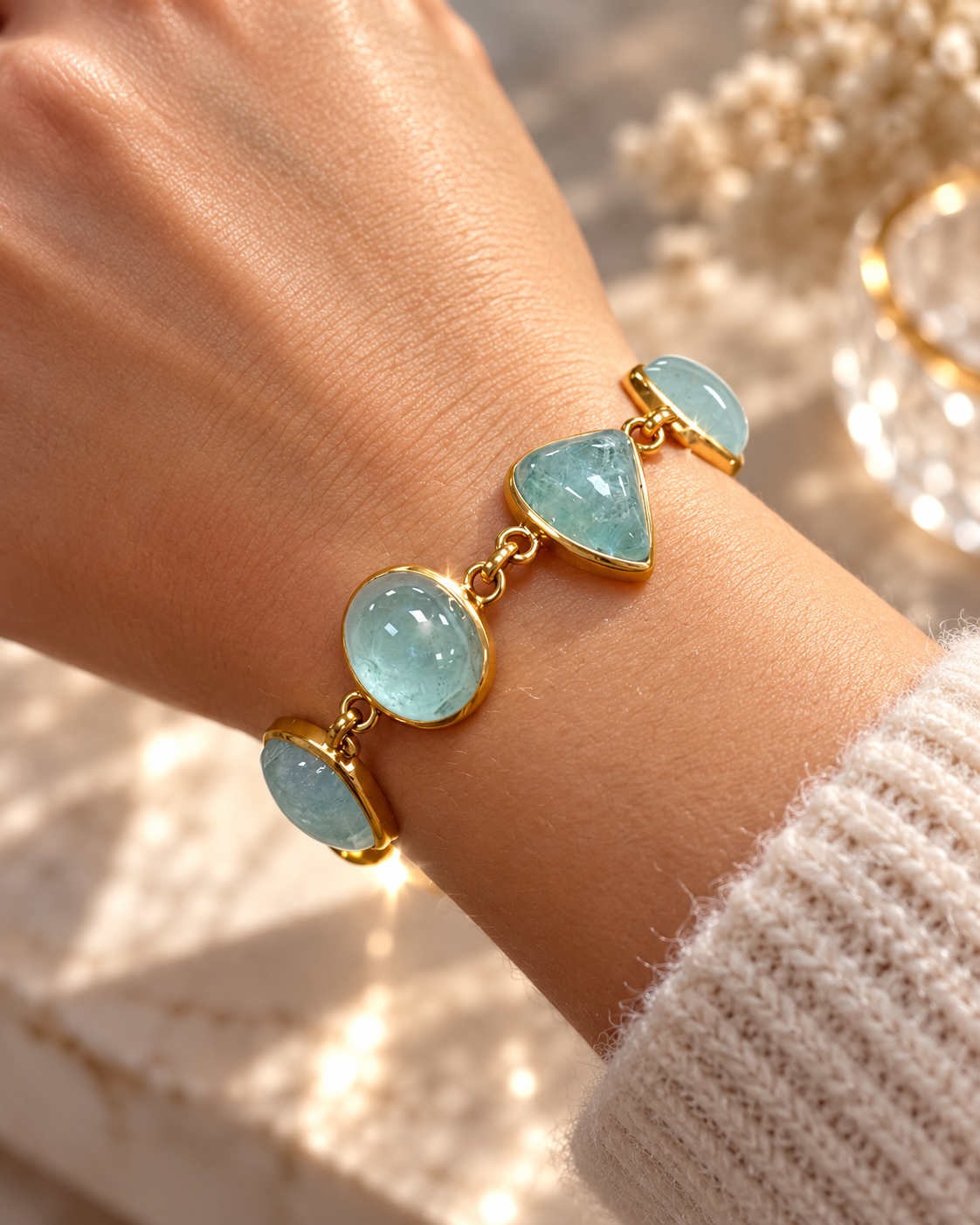 Aquamarin Armband – 935 Sterling Silber vergoldet
