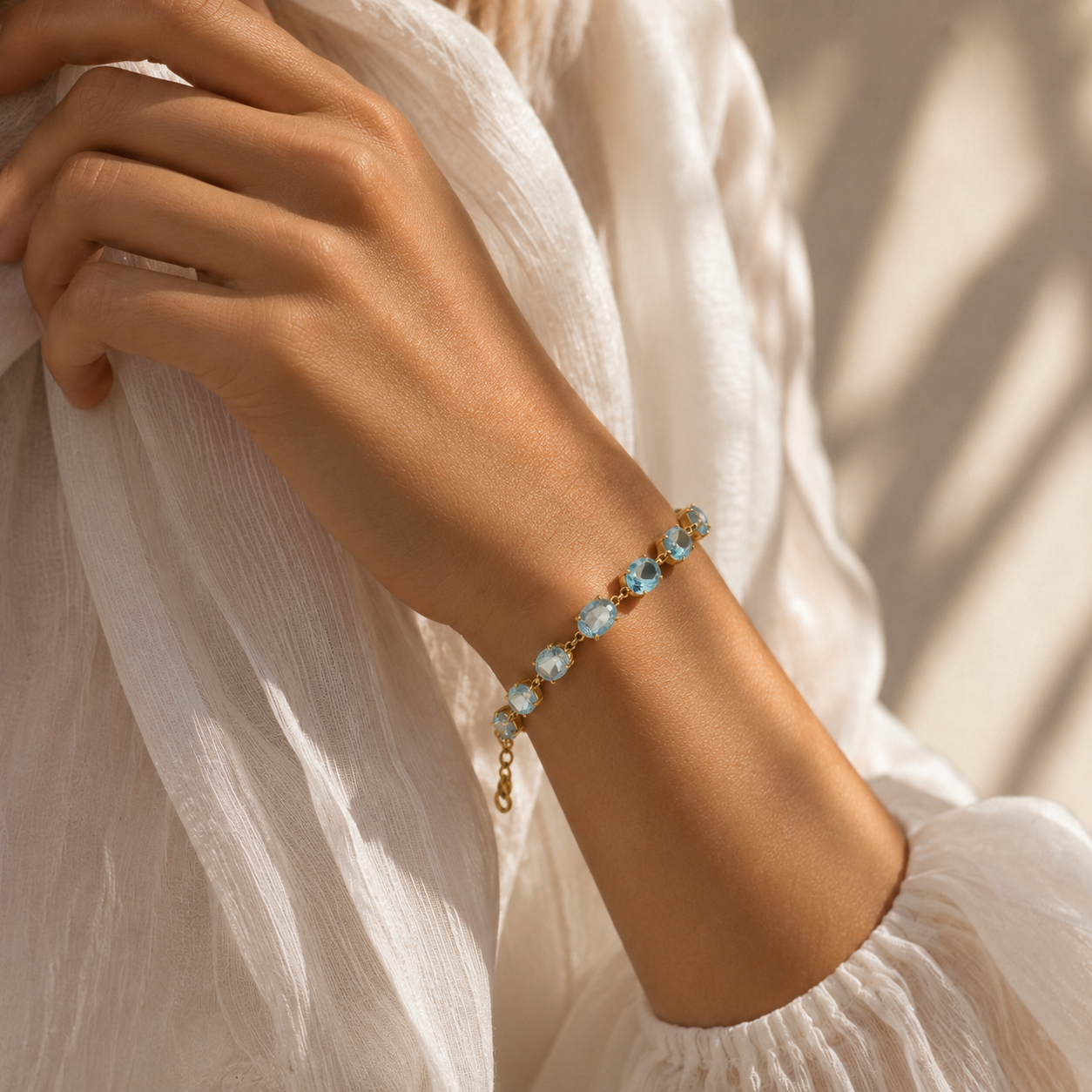 Vergoldetes Aquamarin Armband aus 925 Sterling Silber