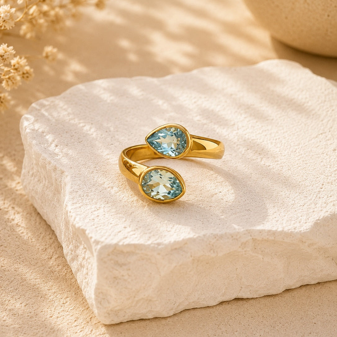 Aquamarin Ring aus 925 Sterling Silber vergoldet | Größe 60