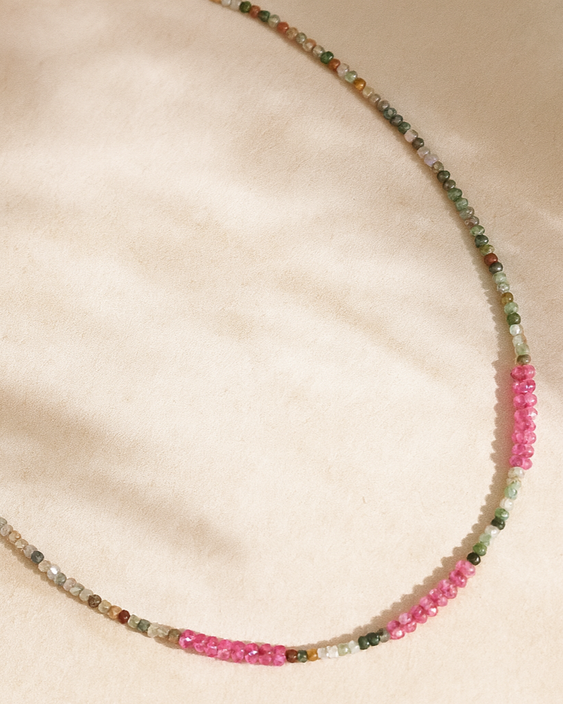 Aveline Kette – Indischer Achat & Rosa Topas