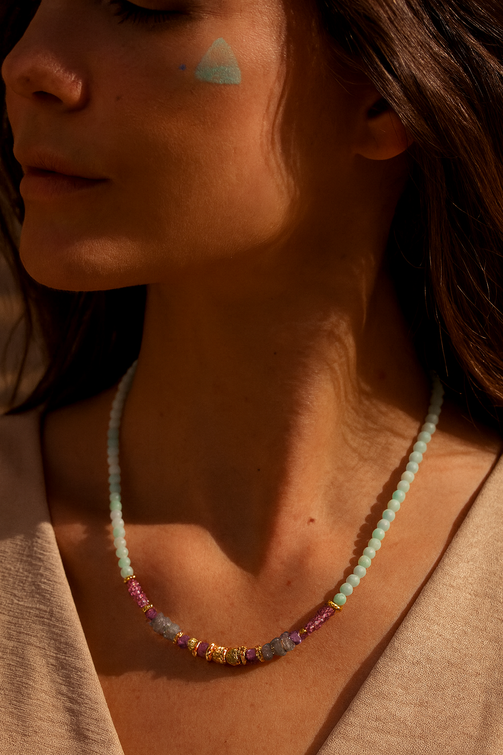 Ayve Kette – Amazonit, Amethyst, Rosa Topas & Labradorit