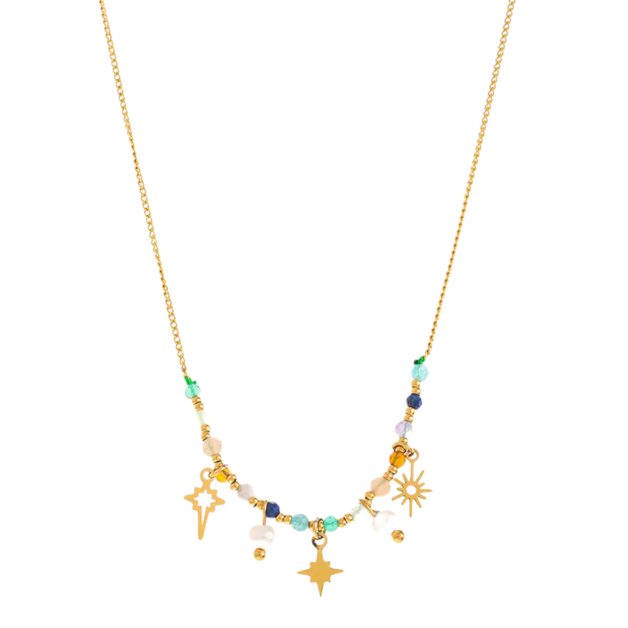Colorful Stars & Pearls Kette Gold
