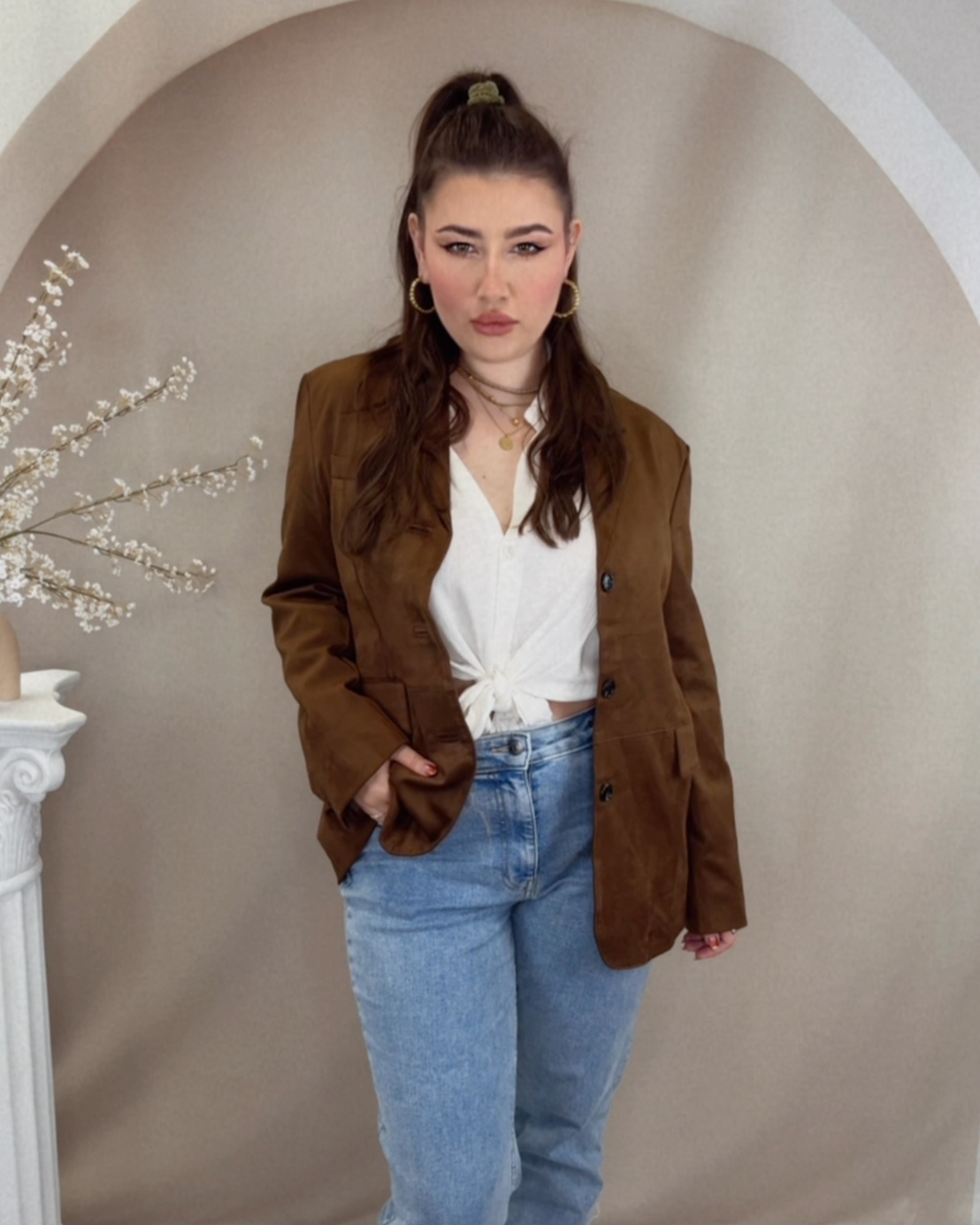 Velour Herbstblazer - Chocolate