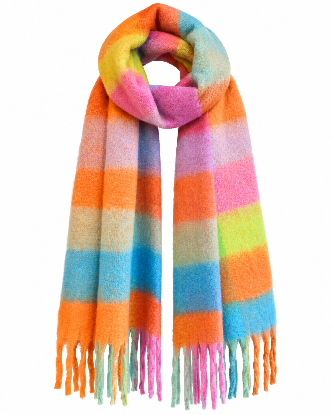 Rainbow Schal – Bunter Kuschelschal mit Fransen