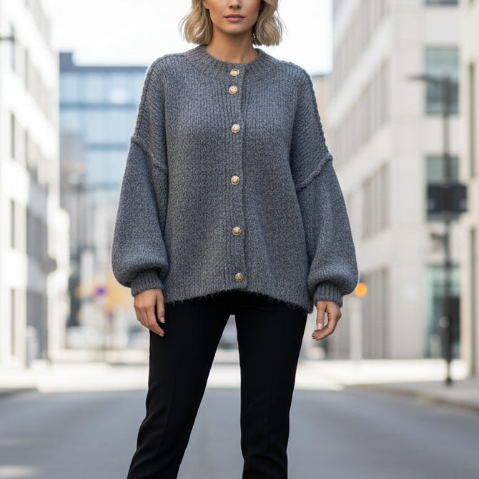 Kürzerer Oversize Cardigan - Dunkles Grau