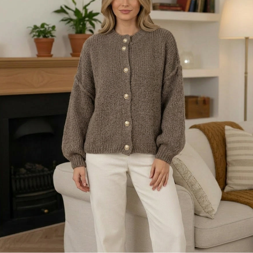 Kürzerer Oversize Cardigan - Taupe