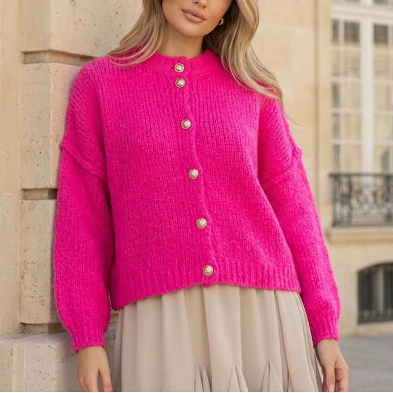 Kürzerer Oversize Cardigan - Neon Pink