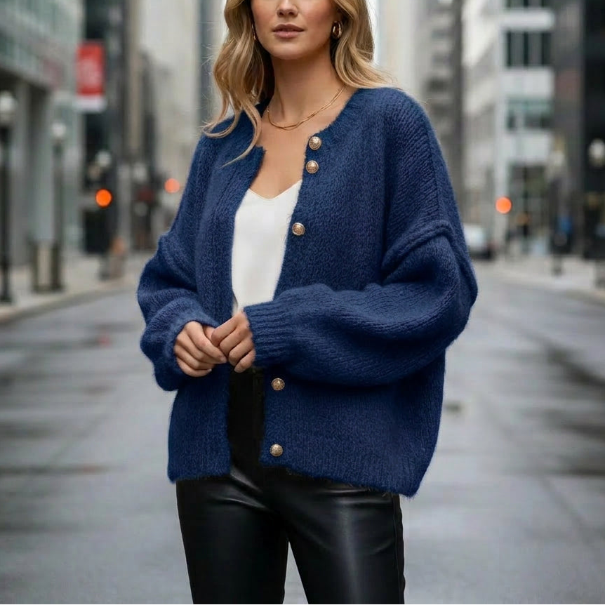 Kürzerer Oversize Cardigan - Navy Blau