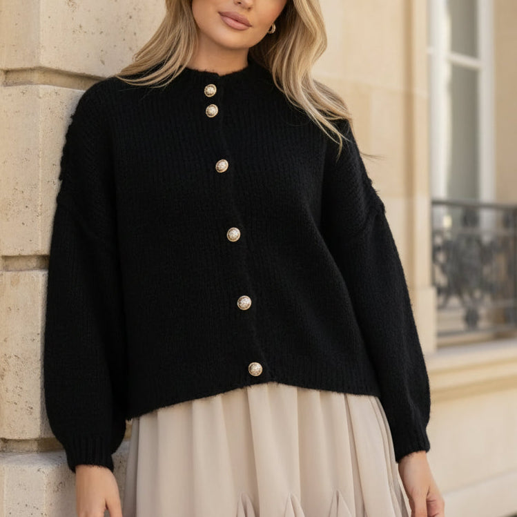 Kürzerer Oversize Cardigan - Schwarz