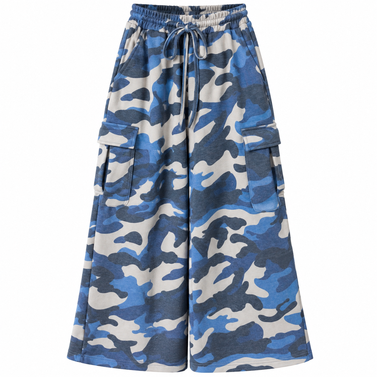 Cargo Hose Camouflage Blau – Wide Leg