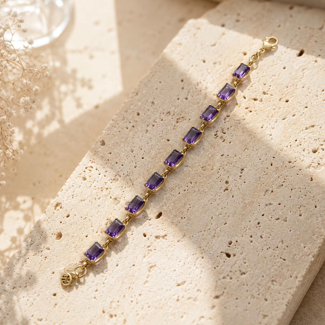 Vergoldetes Amethyst Armband aus 925 Sterling Silber