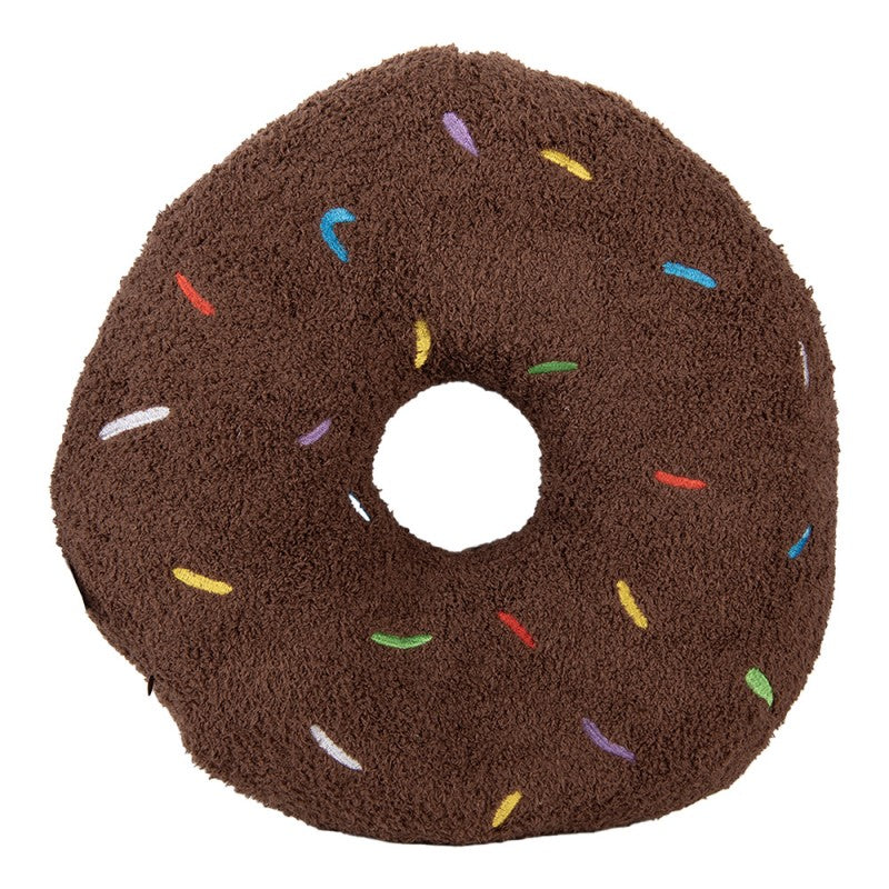 Donut-Kissen in Schokoladenbraun – Flauschiges Dekokissen mit bunten Streuseln