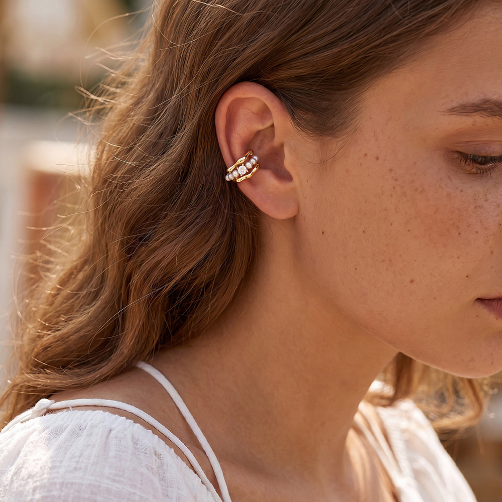 Eleganter Perlen Ear Cuff – Gold oder Silber