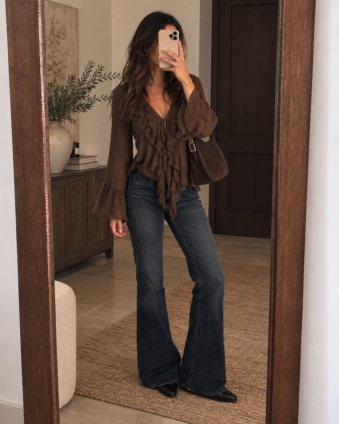 Boho Rüschenbluse mit Bindebändern