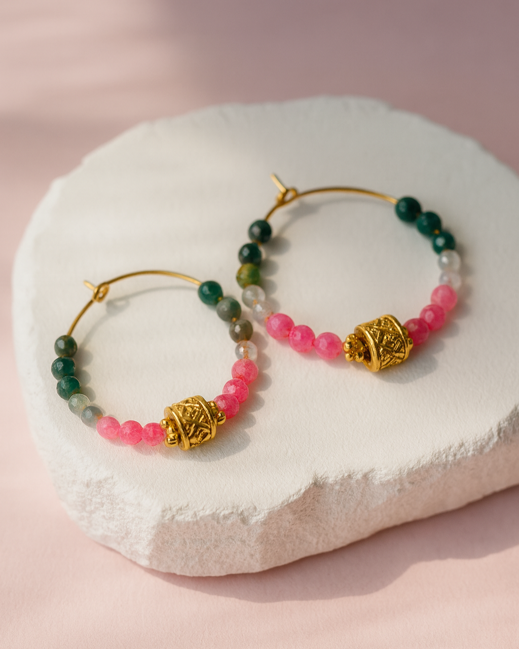 Elysian Hoops – Rhodonit, Labradorit & Achat