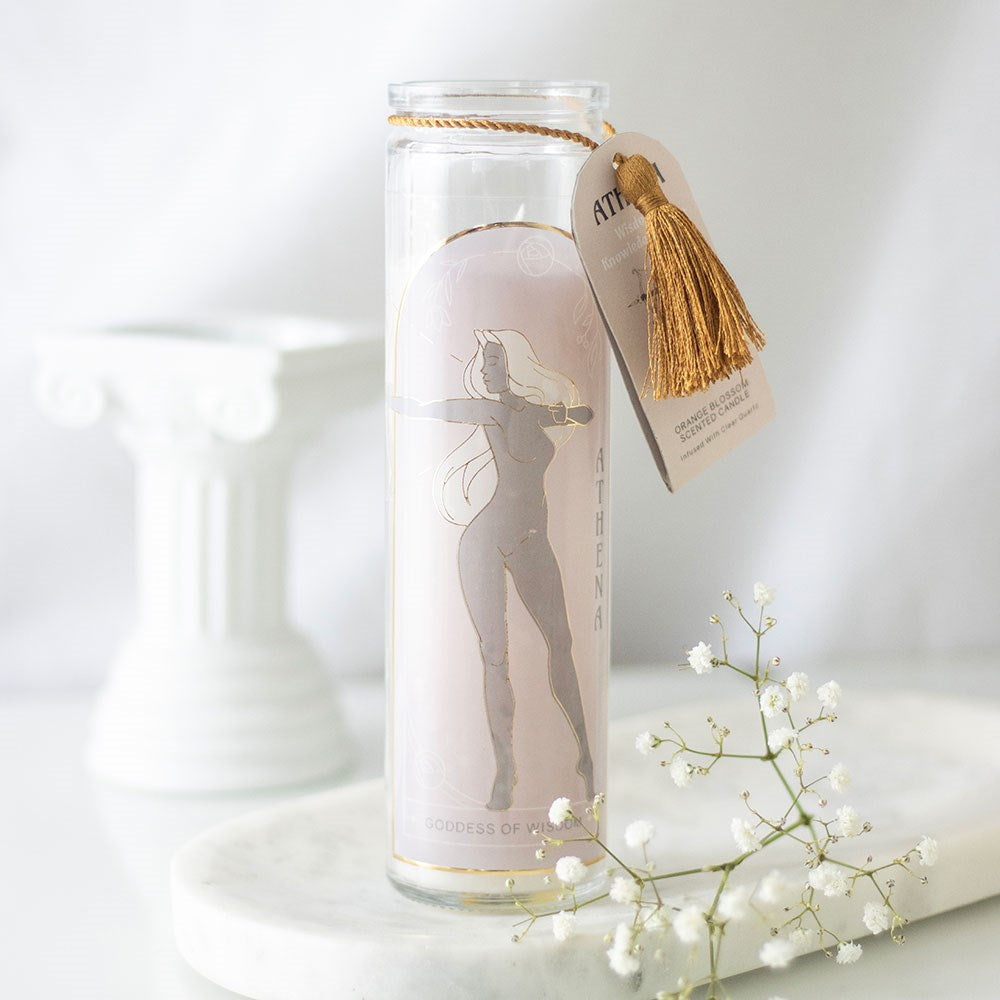 Athena Goddess Kerze mit Bergkristall