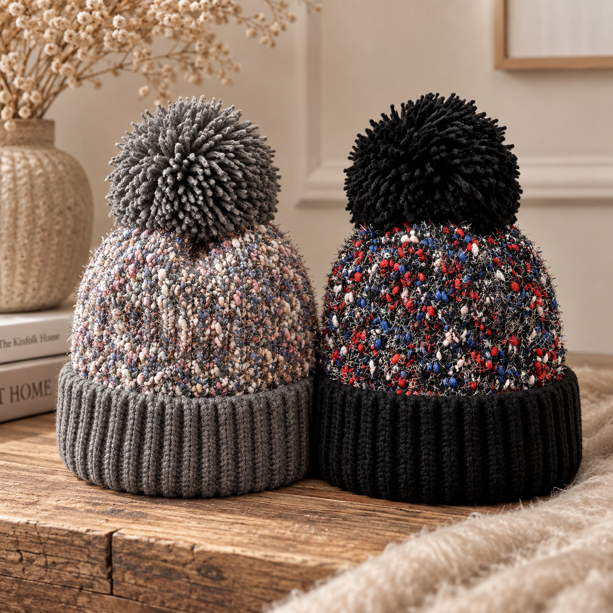 Glitzer Strickmütze mit Bommel