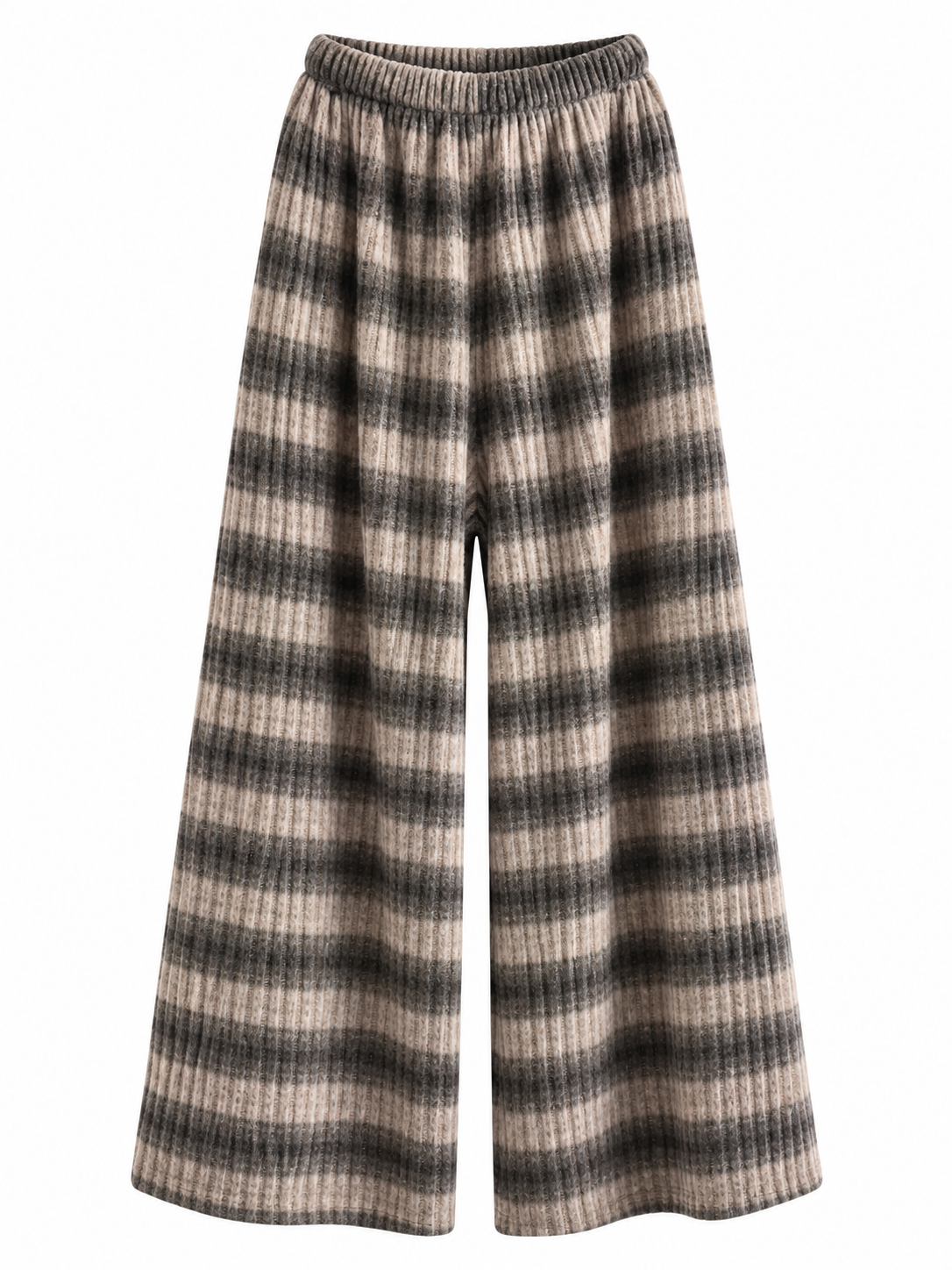 Kuschelige Strickhose mit Streifen – Wide Leg