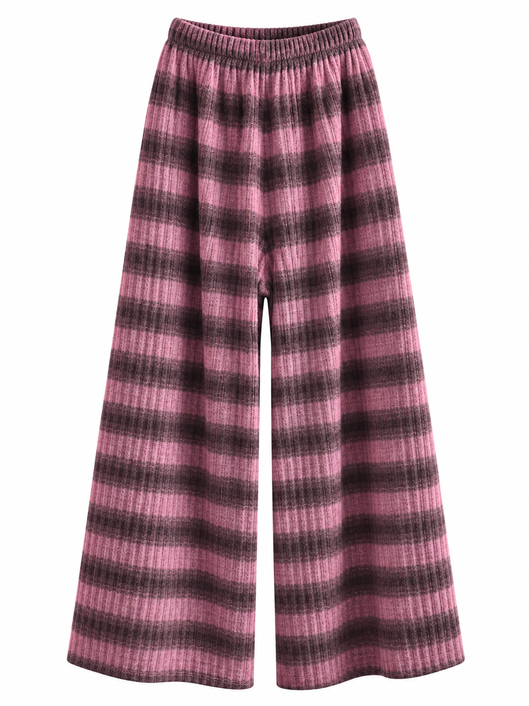 Kuschelige Strickhose mit Streifen – Wide Leg