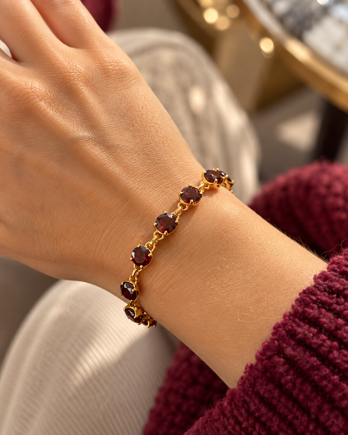 Granat Armband – Vergoldetes 925 Sterling Silber