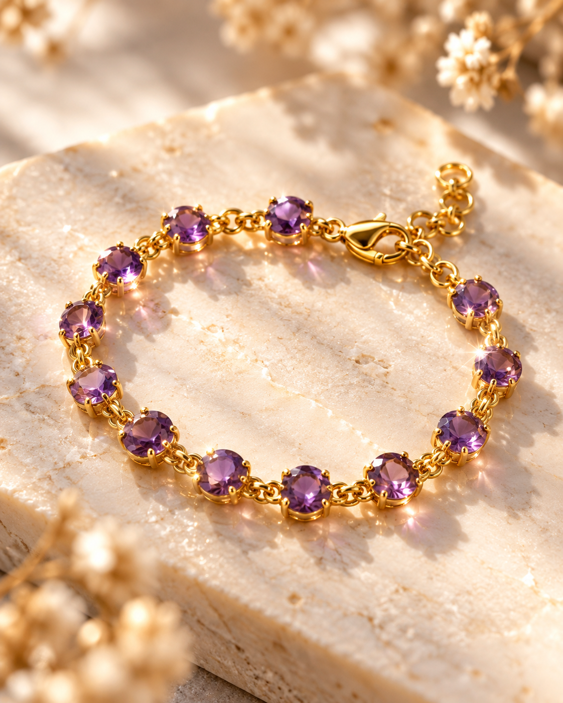 Amethyst Armband – 925 Sterling Silber & Vergoldet