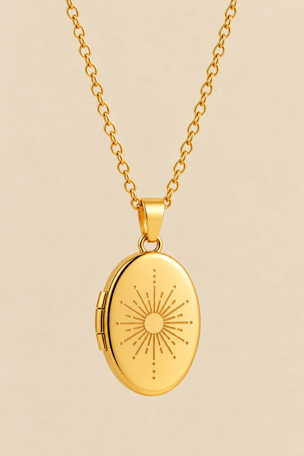 Celestial Secrets – Medaillon Kette mit Sonne, Mond & Schutzauge