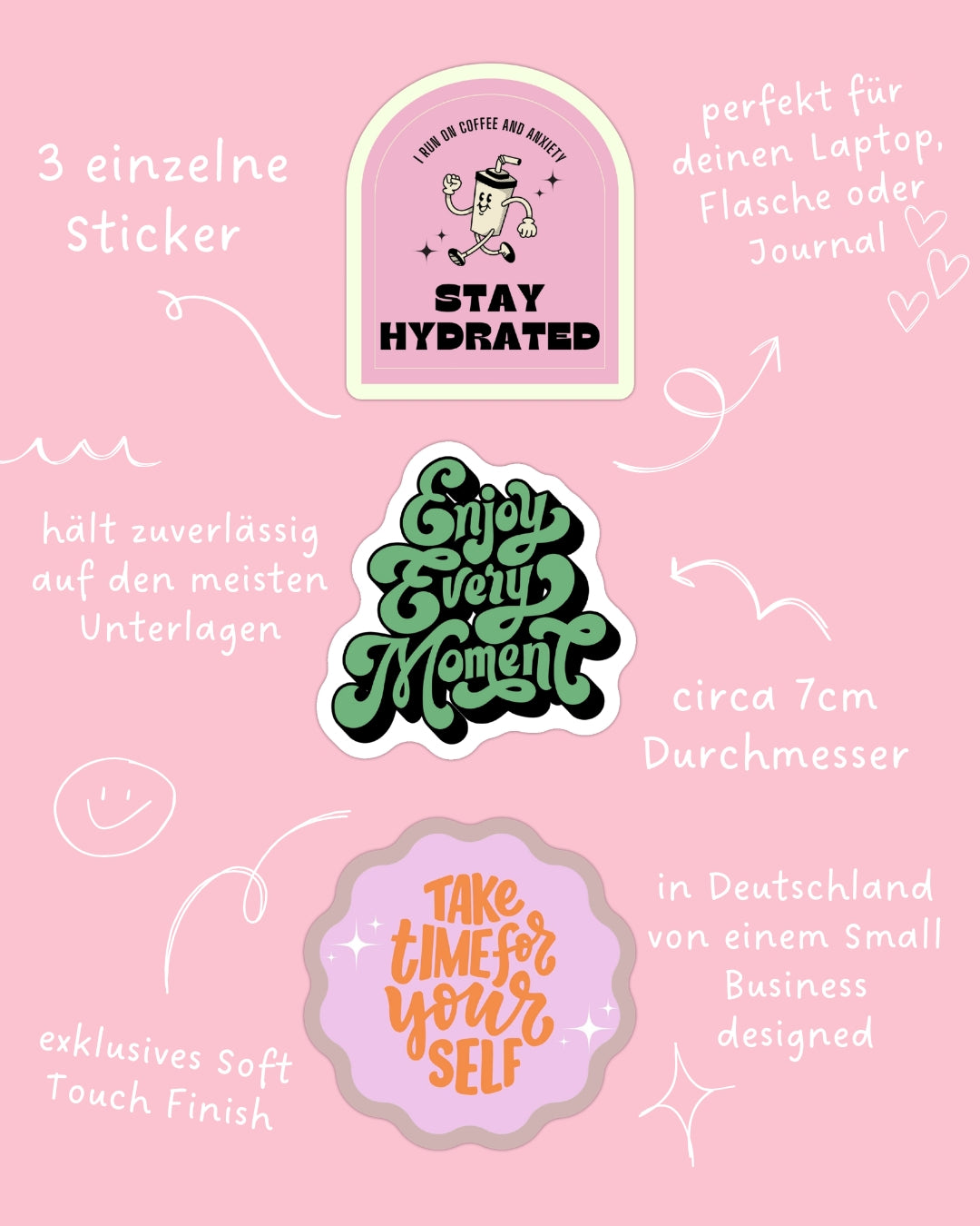 Gentle Reminder Sticker Set – Soft Touch | Selfcare, Balance & Achtsamkeit