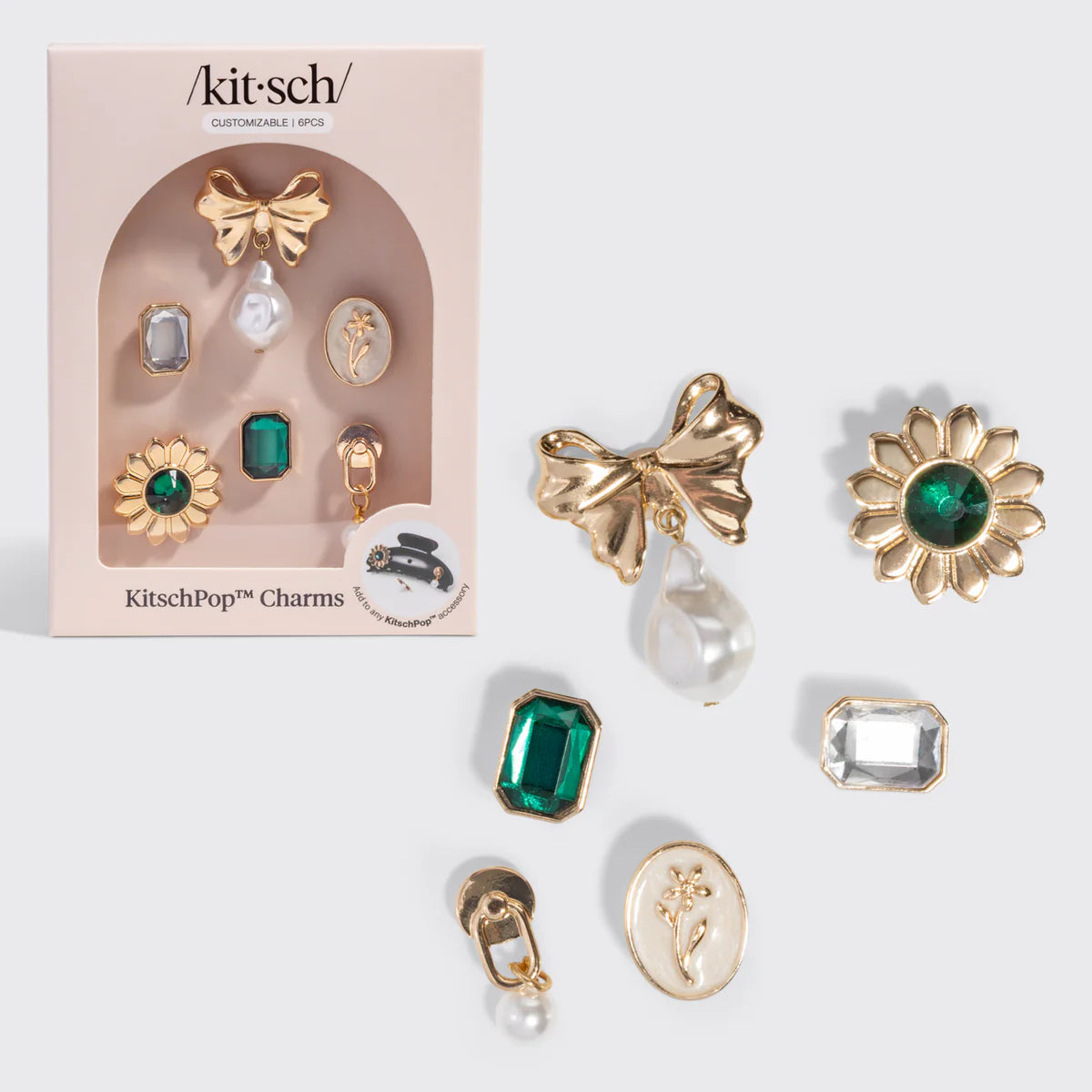 Kitsch Pop Charms in Vintage Smaragd – Personalisiere deine Haarklammer