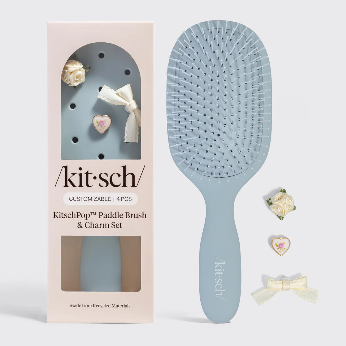 Kitsch Pop Charm Paddle Haarbürste - Personalisierbar – Blau