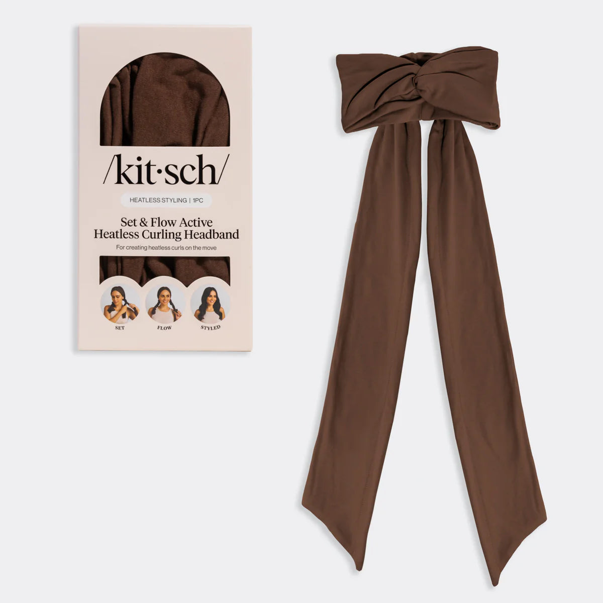 Kitsch Set & Flow Heatless Curling Active Headband – Chocolate Brown