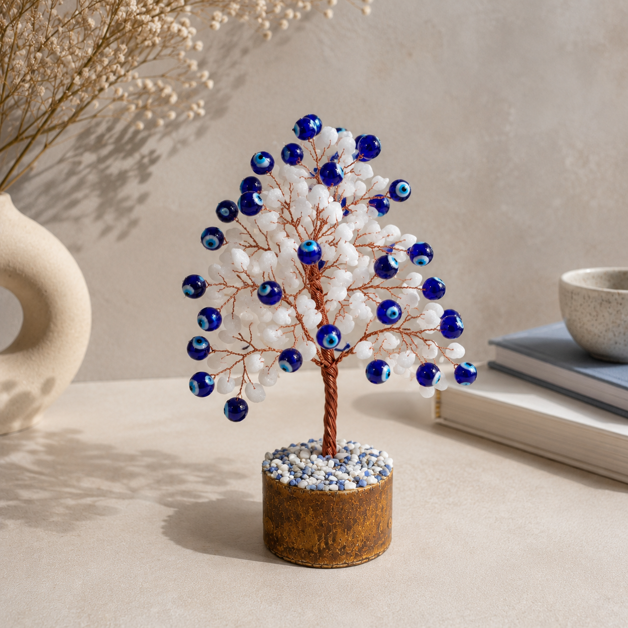 Edelsteinbaum mit Evil Eye – Handgefertigter Schutzbaum