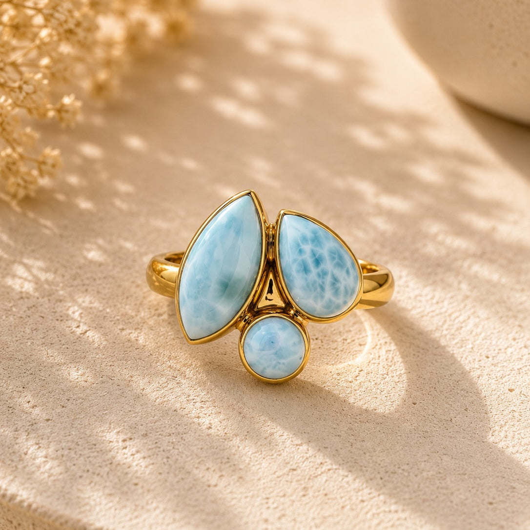 Larimar Ring aus 925 Sterling Silber vergoldet | Größe 60