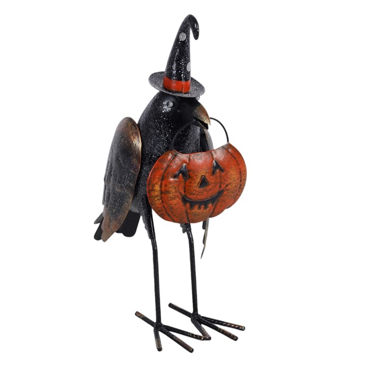 Glitzer Rabe mit Kürbis - Halloween Deko aus Metall