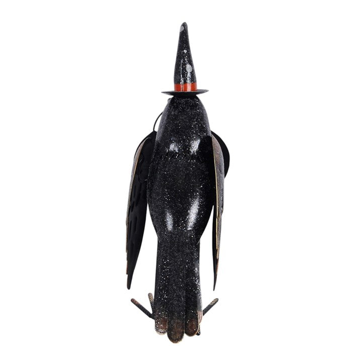 Glitzer Rabe mit Kürbis - Halloween Deko aus Metall