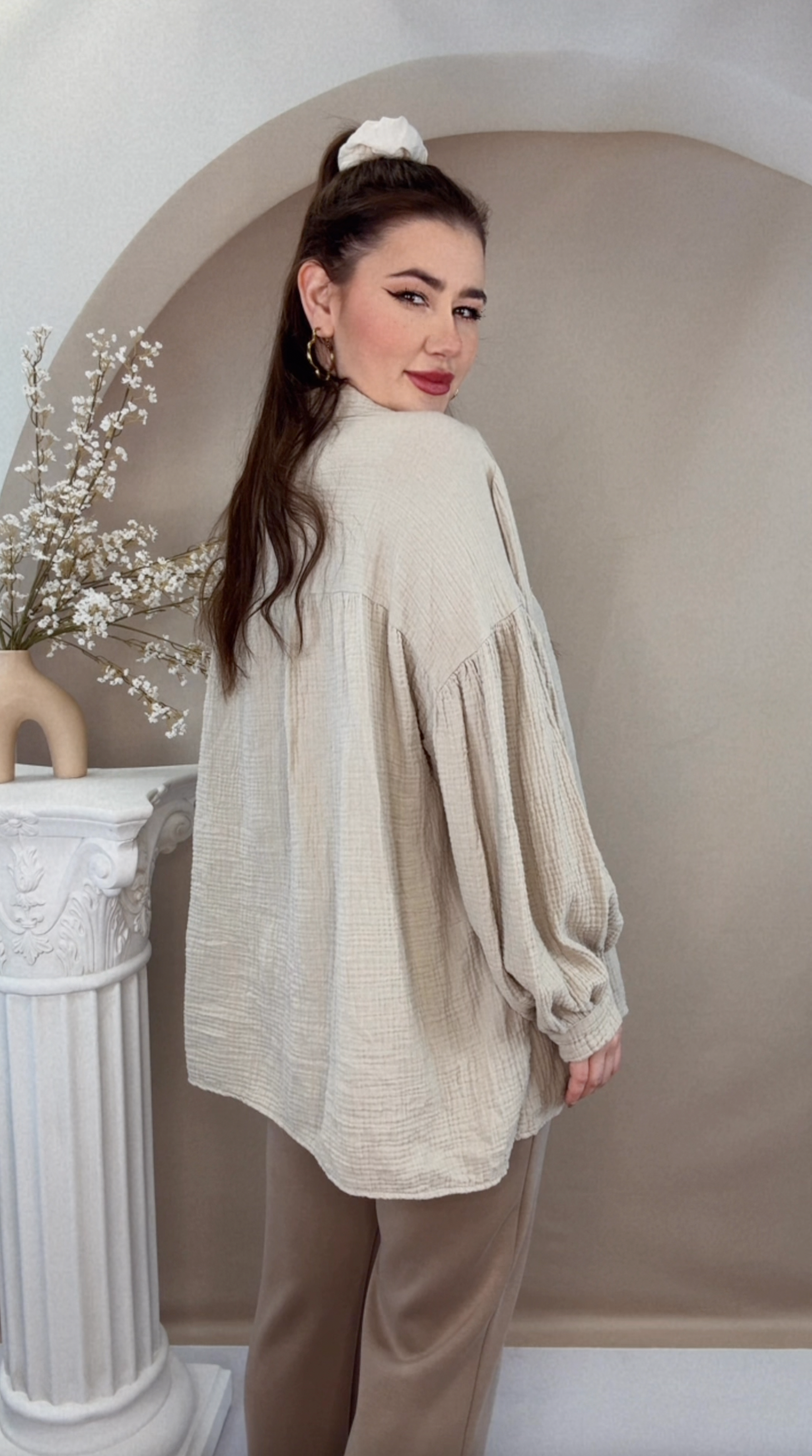 Croissant Musselin Bluse - Beige Neon