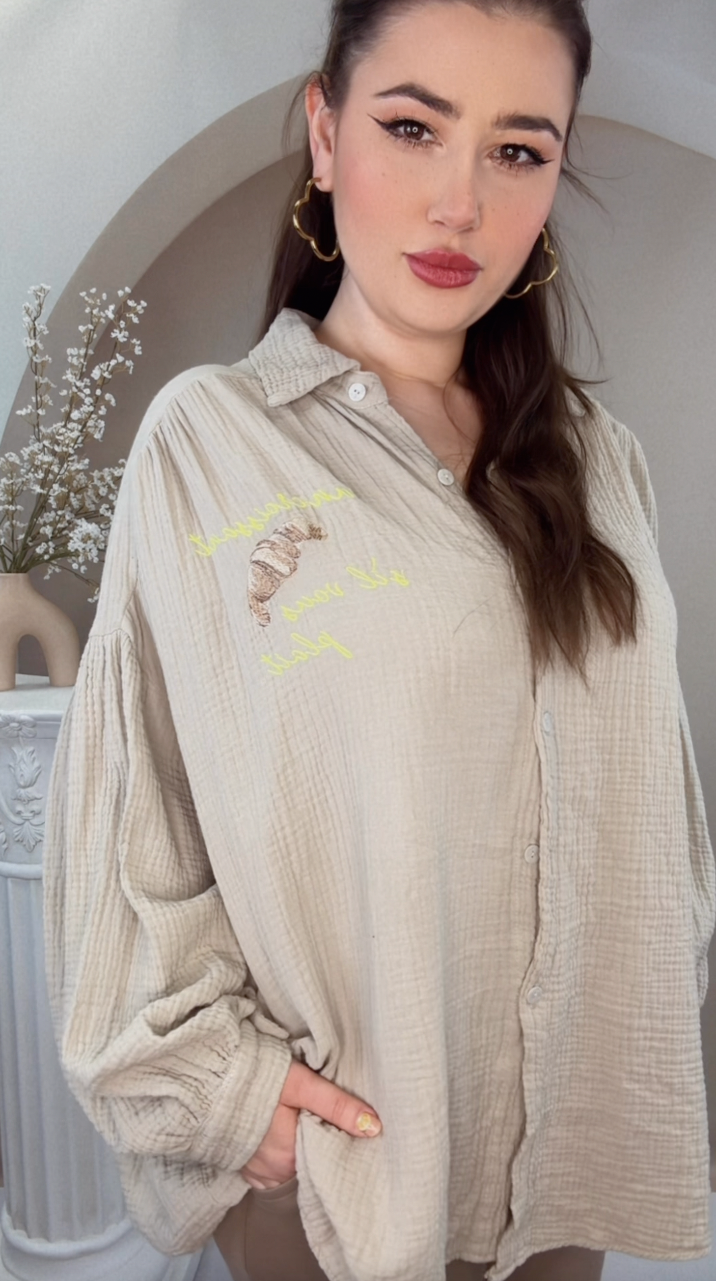 Croissant Musselin Bluse - Beige Neon