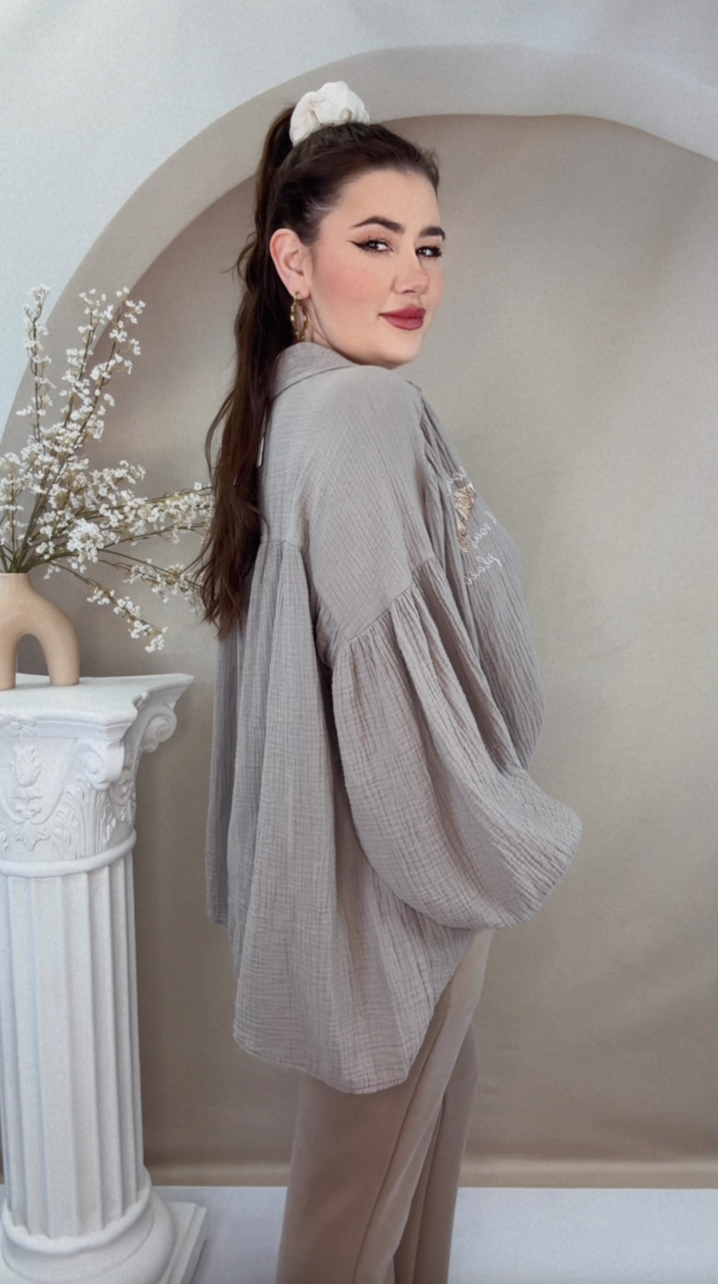 Croissant Musselin Bluse - Taupe